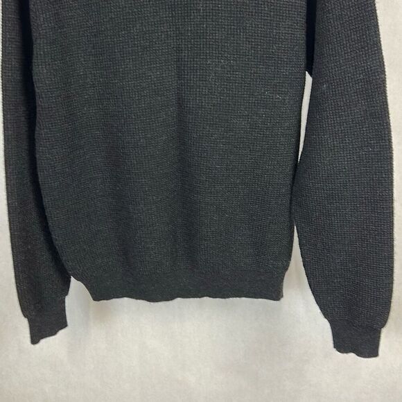 Orvis Black Button Mockneck Sweater 100% Wool Mens Sz Large Leather Trim Knit - Picture 6 of 10